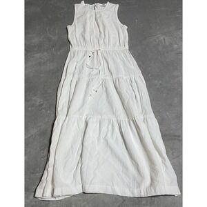 Calvin Klein Dress Womens 6 White Tiered Maxi Crinkle Beach Cottagecore Prairie